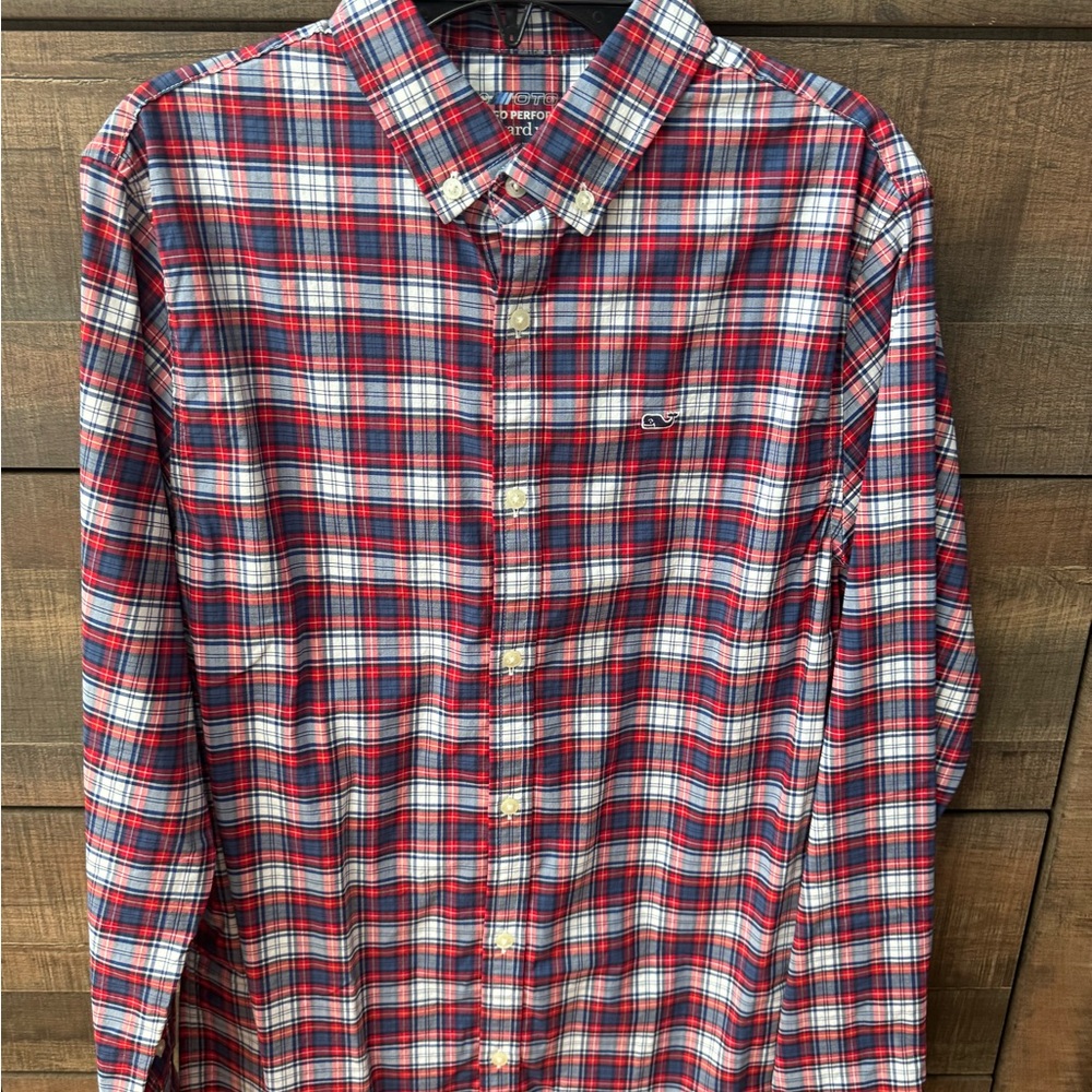 Vineyard Vines Red and Blue Plaid Button Down Shirt